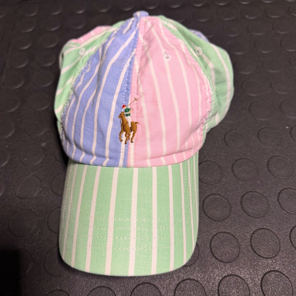 Polo Ralph Lauren Seersucker Striped Oxford Baseball Cap Pastel Hat OS